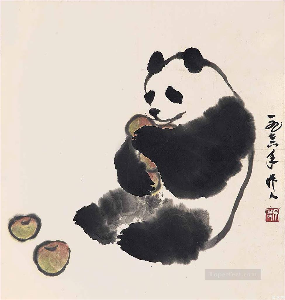 Wu zuoren panda y fruta tradicional china Pintura al óleo